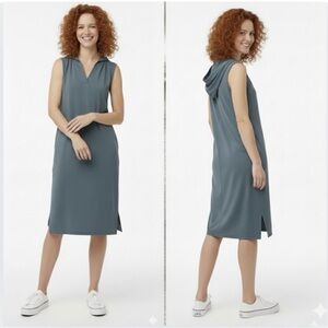 PACT Organic Cotton Airplane Hooded Tank Midi Dress Slate Blue M